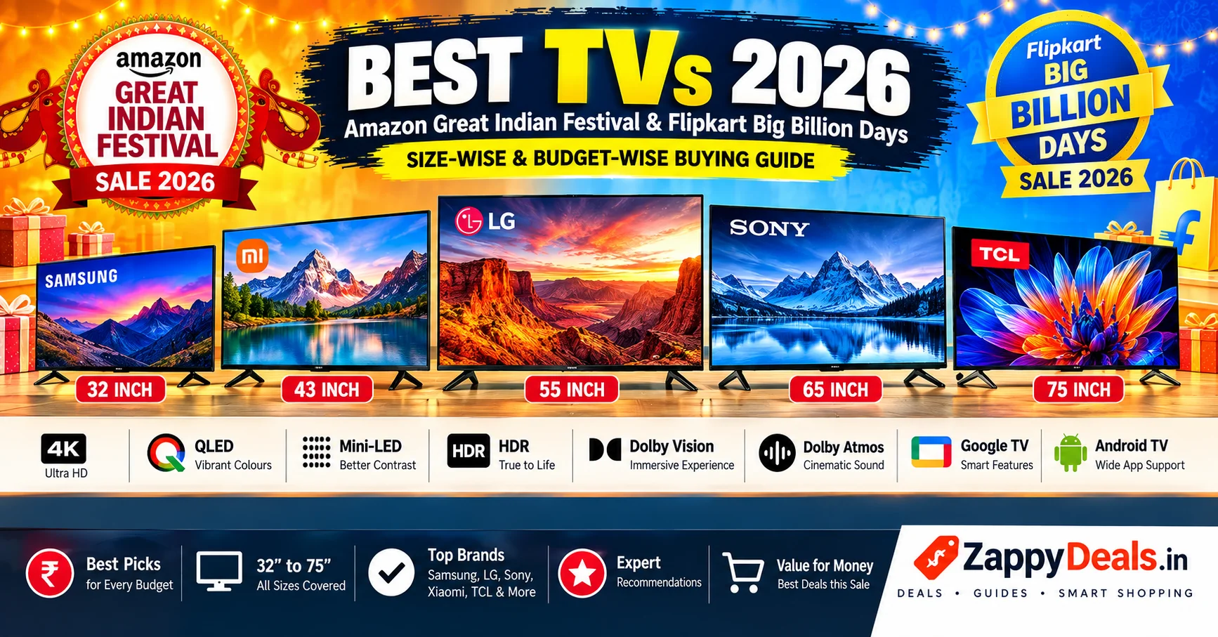 Best TVs to Buy in Amazon & Flipkart Sale 2026 – Budget & Size-Wise Rankings
