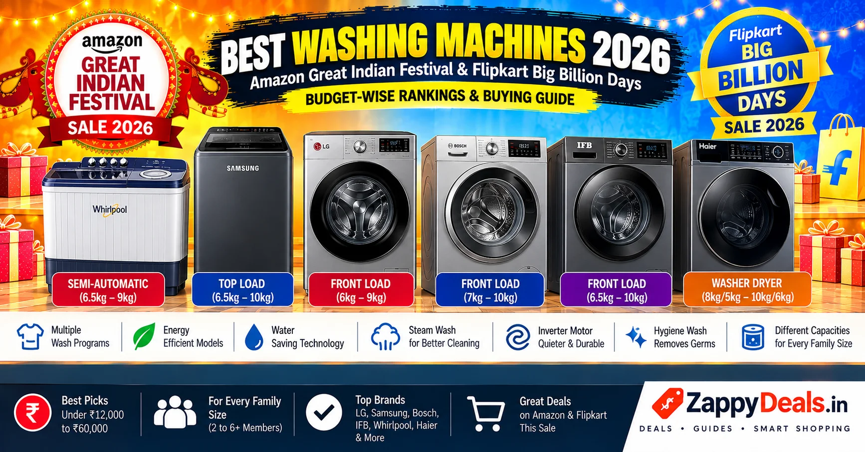Best Washing Machines to Buy in Amazon & Flipkart Sale 2026 – Budget-Wise Rankings