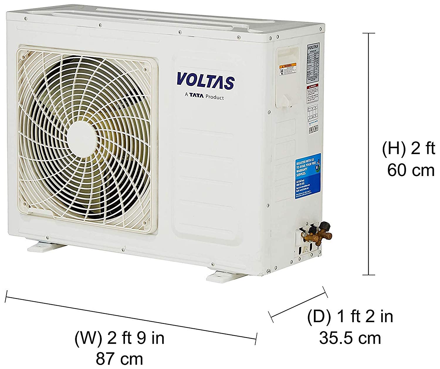 split ac outdoor unit size